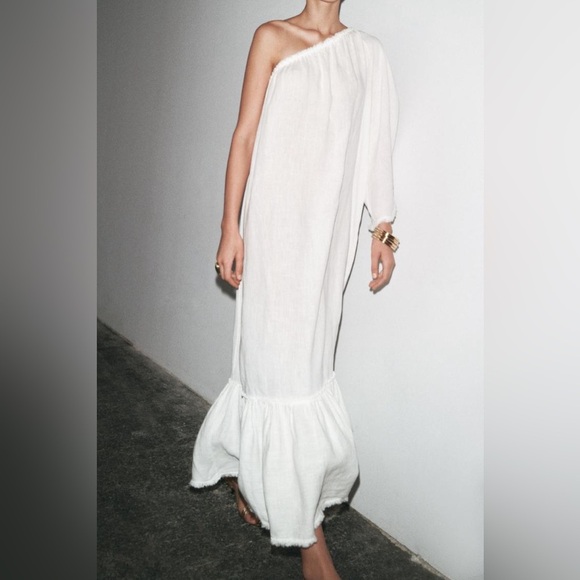 ZARA ZW COLLECTION 100% LINEN ASYMMETRIC DRESS - Picture 13 of 16